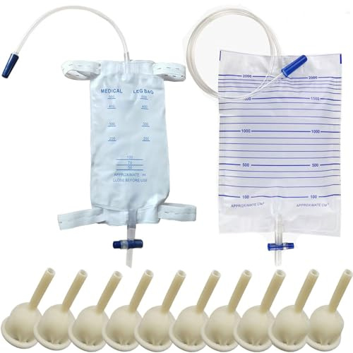 10 Stück Kondom Katheter Externer+2000ML Urinbeutel+500ML Beinbeutel Urindrainagebeutel(30mm/1.18inch)