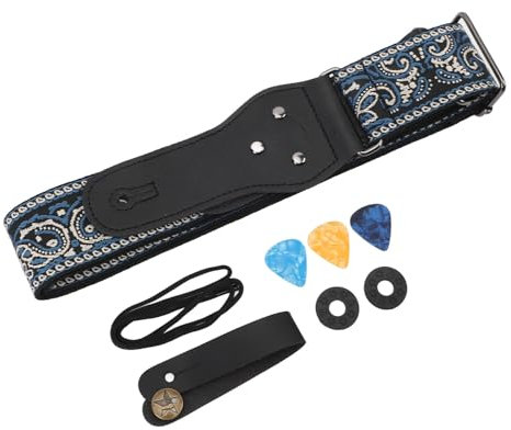 Syrisora ​​Gitarrengurt, Vintage-Stickmuster, Längenverstellbar, Breiter Gitarrengurt Akustik- und E-Gitarren, Bass (Blau)