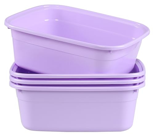 Yuright 4-Pack 14 L Plastic Washing up Bowl, Rectangular Cleaning Wash Bowl Basin, Purple