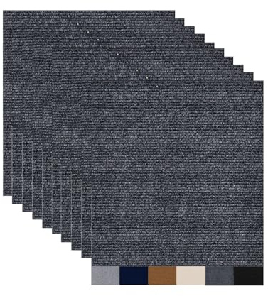 Hiseng Teppichfliesen Selbstklebend 30x30cm, 10/20/30 Stück Teppichfliesen Selbstliegend Rutschfeste Strapazierfähig Teppich Bodenbelag für Büro Wohnzimmer Schlafzimmer (30 Stück,Dunkelgrau)