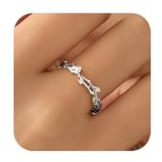Vintage Gold Twig Ring for Mother, 925 Sterling Silver CZ Leaves Branch Hollow Stacking Ring to Daughter,18K Gold Plated Rings to Daughter Mother's Day Graduation Friendship Jewelry Gift (Silver, 7)