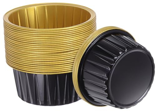 QUARKZMAN Coppe Cupcake Nere e Dorate, 50pz Pirottini Standard Cupcake Foglio Alluminio 5 Once, Pirottini Cupcake Usa e Getta per Dessert, Forniture Feste Compleanno, Decorazioni Matrimoni