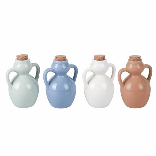Villa d'Este Home Tivoli Lot de 4 Mini huilier 107 ML en céramique, Bouchon en liège, 4 Tons