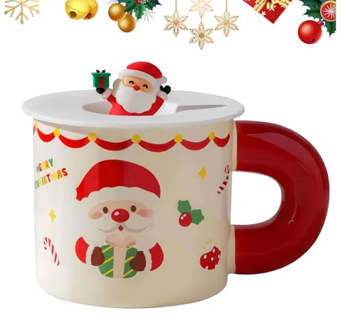 Vidillo Mugs et tasses à café de Noël 400ml Mug en céramique Mug à thé et café de Noël avec couvercle Tasse à thé durable Tasse à lait Tasse à café pour femmes Femme Maman Sa grand-mère Fille (Rouge)