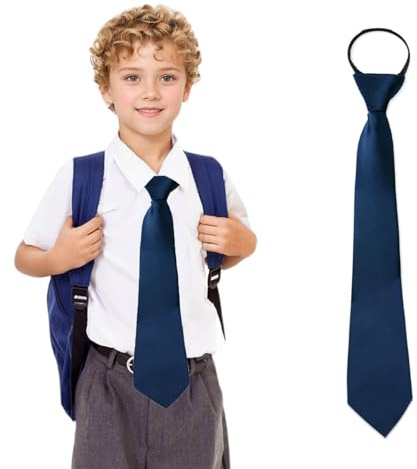GNEGNI LIFE Cravatta per bambini per ragazzi e ragazze, regolabile, tinta unita, cravatta con chiusura lampo, per matrimonio, laurea, spettacolo, Blu mare, Taglia unica