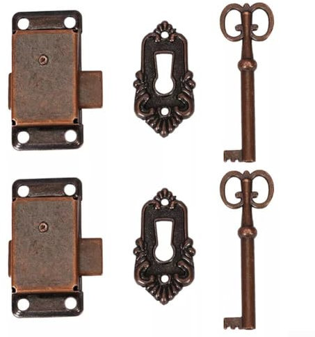 Antikes Schranktürschloss-Set, Eisen, antikes Schrankschloss mit Schlüssel, Vintage-Schranktürschloss, für Kleiderschränke, Schubladen, 2 Stück