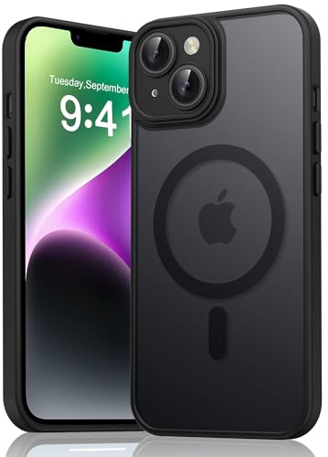 YLK Cover Magnetic per iPhone 14, Custodia Protettiva Completa con Magsafe,Traslucida Opaca Posteriore Sottile Antiurto Protettiva Case per iPhone 14 (Nero)