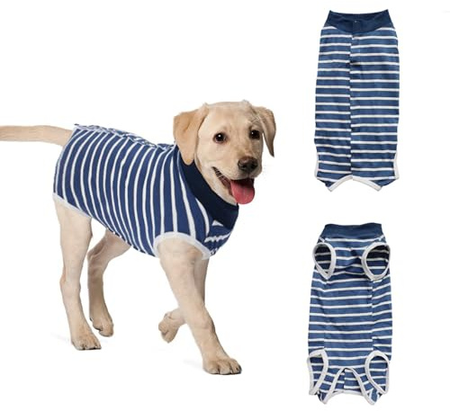 AOOTUERL Traje de recuperación para Perros, Traje quirúrgico cómodo para después de la cirugía, Protector de heridas Alternativo, para Perros Hembras y machos (Rayas Azules)