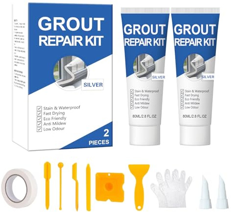 Tile Grout Repair Kit, 2 Pack Grout Repair Kit White, Grout Filler, Fast Drying and Waterproof Tile Grout Repair, Grout Reviver for Bathroom Shower Kitchen, Grout Pen Edge Repair Tools