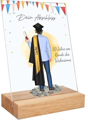 GRAVURZEILE Bedrucktes Acrylglas mit Konfiguration - Schulabschluss - Umfangreich anpassbares Motiv zum selbst gestalten - Personalisierbares Geschenk für den Bachelor & Master - Farbe: Männlich