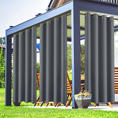 Waterproof Outdoor Garden Curtains Blackout Curtains with Eyelets for Gazebo Pergola Patio Porch Pool and Hot Tub Grey 2 Pieces 132 x 213 cm