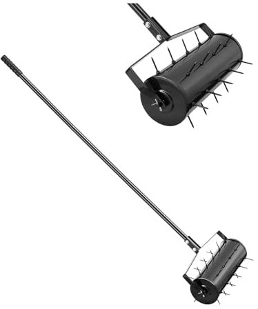 VEVOR Aerifizierer, 435x235x1560mm, Hand Vertikutierer, Rasenbelüfter mit abnehmbarem Griff und 27 Eisenspikes, Rasenlüfter für verdichtete Böden und Rasenflächen im Garten, Terrasse, Hof, Schwarz