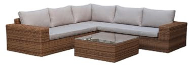 Primaster Lounge Set Bora Bora Gartenmöbel Set 6 Personen Polyrattan Essgruppe beige 3-TLG Sitzgruppe Terrasse Garten