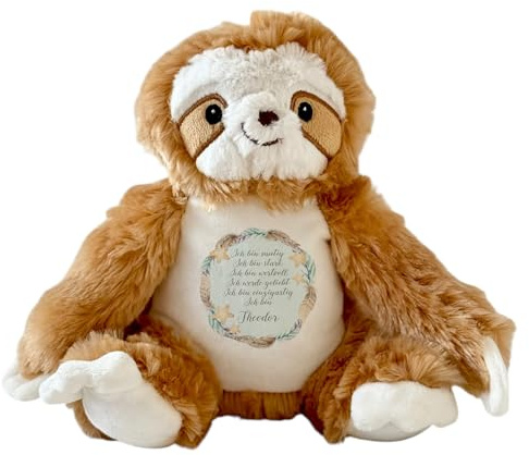 Manufaktur Liebevoll Personalisiertes Plüschtier Namen Kuscheltier Geschenk Baby Geburt Taufe Einschulung Geschenk Kinder Geburtstag Mädchen Jungen Affirmation (Faultier)