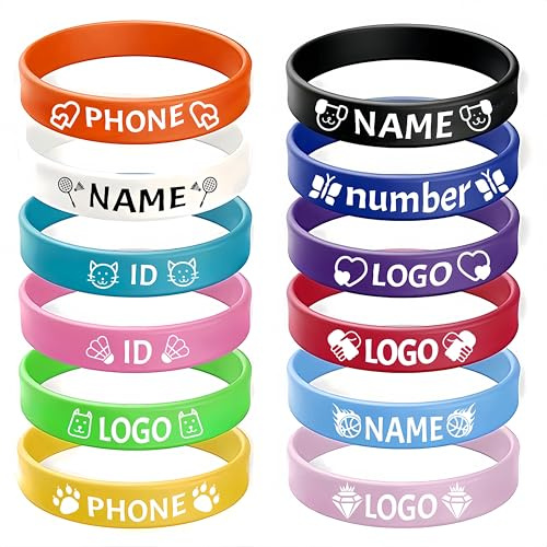 Bracelets personnalisés en silicone Texte, logo et icônes 30/100/500/1000 pièces Bracelets en caoutchouc pour événements, collectes de fonds, cadeaux et sensibilisation