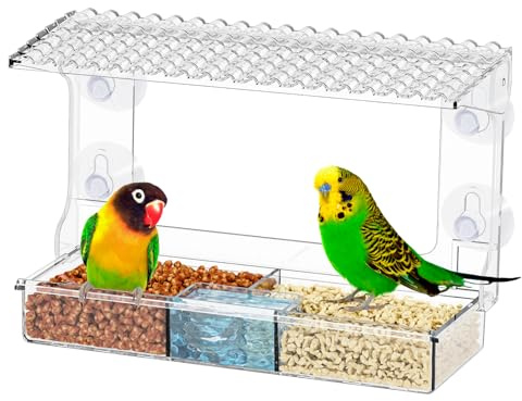 Clear Window Bird Feeder, Transparent 3-Cell Feeder for Outdoor or Indoor Use, Suction Mounted Acrylic Bird House for Garden Balcony or Home