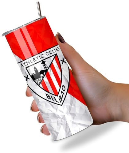 KaTunn - Botella Térmica Acero Inoxidable Personalizada con Pajita - Diseño Fútbol LaLiga - 600ml - Para Niños y Adultos (Athletic Club)
