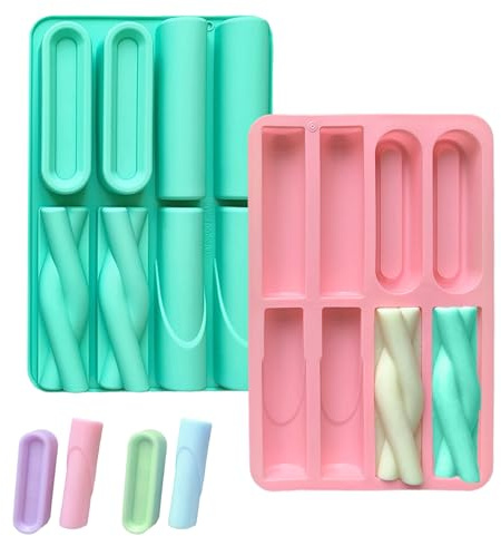LdawyDE 2 PCS Molde Silicona Rectangular, Molde Chocolate con 8 Cavidades, Antiadherente, sin Bisfenol A, Adecuado para Brownies, Pan, Pudines, Jabones, Chocolates y Pasteles (Rosa/Verde)