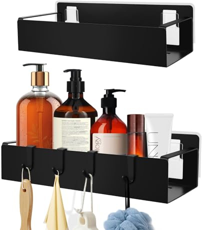 UTOCLEC Estanteria Ducha, 2 Piezas Estanteria Baño sin Taladro, Estante Ducha sin Taladro, Organizador de Baño, Shower Shelf, Cesta de Ducha Soporte para Champú y Gel de Baño (Negro)