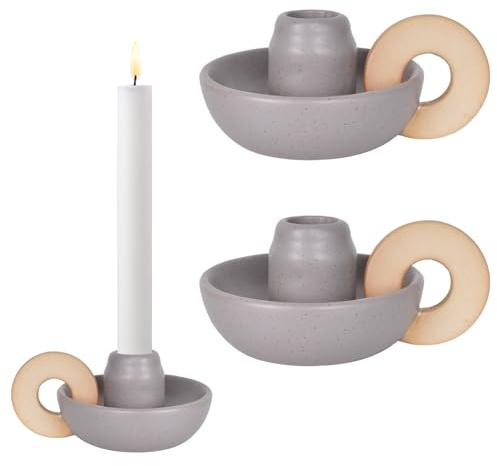Luxvara 2 Stück Kerzenständer, Keramik Kerzenständer, Vintage Kerzenhalter aus Keramik mit Griff, Kerzenhalter Stabkerze für Hochzeit, Tischdeko, Wohnzimmer, Weihnachten, Rosa