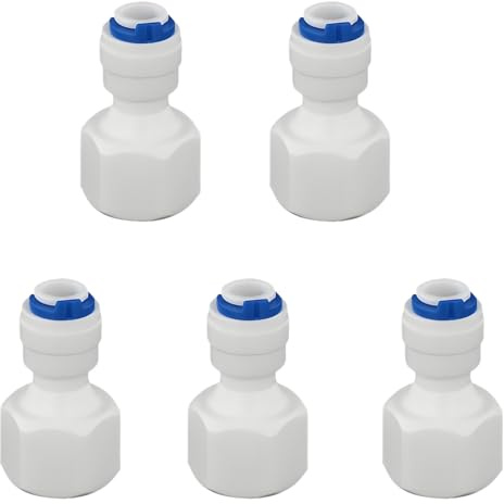 3/8 Female Thread Straight x 1/4 PE Hose OD Push-In Quick-Connect Fitting for RO Reverse Osmosis Water Filter Plastic Joint, Beverage Dispenser & Water Filtration/Purification Systems (5PCS)