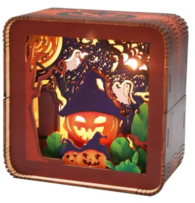 3D Wooden Puzzles For Adults Halloween Night Lights Model Kit Desk Decorations Birthday Gifts For Women