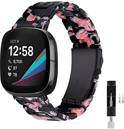 JOPLKOL Bracelet en résine compatible avec Fitbit Sense/Sense 2/Versa 3/Versa 4, étanche et léger, bracelet tendance pour traqueur d'activité pour femme, taille unique, Résine, Pas de gemme