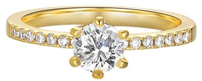 Wycian Eheringe Lesbisch Verlobungsringe Damen Gold 14 Karat Gelbgold Au585 Runde Form Moissanit Größe 49 (15.6) Vorsteckring für Tante Elegant Schmuck