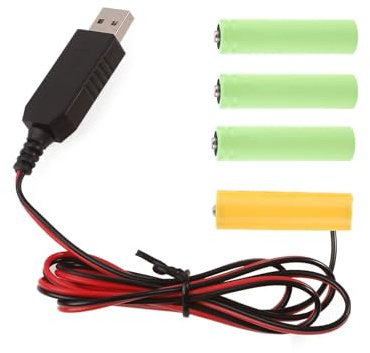 budebuse Eliminadores de batería AA, cable de alimentación USB, 4 pilas AA de 5 V, para reloj de juguete eléctrico, luz LED con interruptores, extensión del cable de alimentación USB