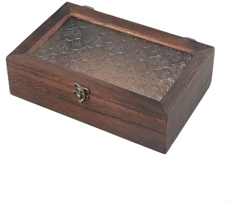 Bezaubernde Aufbewahrungsbox aus Massivholz mit Vintage-Begonien-Blumen-Glas für Heimdekoration (M)