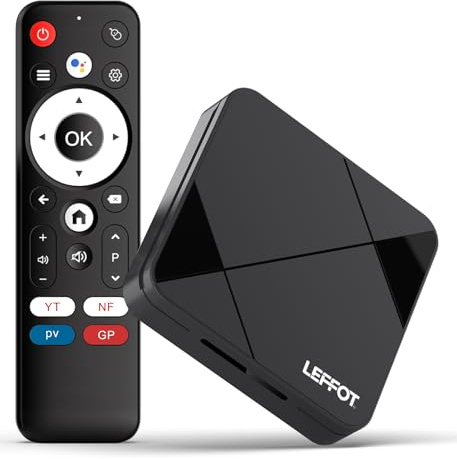 Android 14 TV Box 2025, 2Go RAM + 16Go ROM, LEFFOT 4K Ultra HD Boitier IP-TV, 4K@60Hz Sortie Vidéo, Boitier Android TV avec Contrôle Vocal, WiFi 6, BT 5.4, 100M Ethernet, RK3518 Quad-Core A53