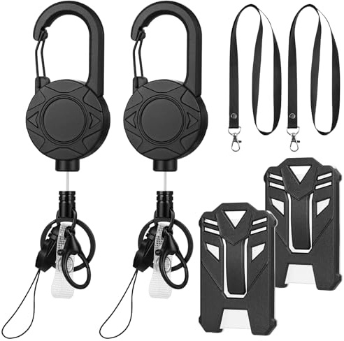 AOOTE llaveros Retráctiles,2 Juegos llavero Extensible con Soporte para Tarjetas y Hebilla de Cordón,Identificación llavero Retráctil con Cuerda de Alambre de Acero de 78 cm para Clave,Identificación