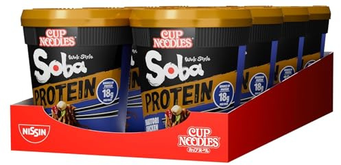 NISSIN Soba Protein Yakitori Chicken Noodles, 18 g Protein, 90 g (8-Pack) | Ready in 3 Minutes, Authentic Asian Flavours, Filling Meal Option, Wok Style, Ideal Post-Workout Snack
