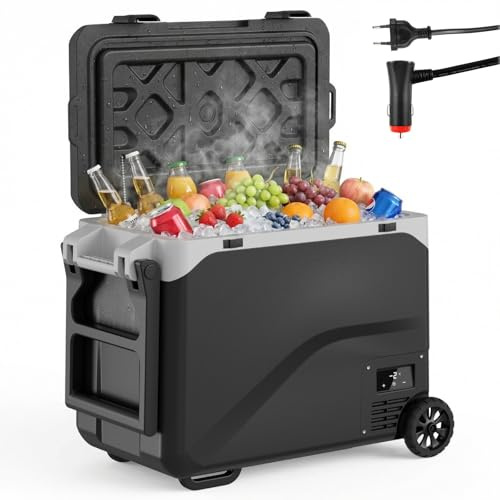 LIFERUN Kompressor Kühlbox 51L, Elektrische Gefrierbox bis -20℃, mit 2PCS Räder, Skala und Flaschenöffner, MAX/ECO Modus, LED-Display, Kühlbox Kühlschrank für Auto DC 12/24V & Haushalt AC 100-240V