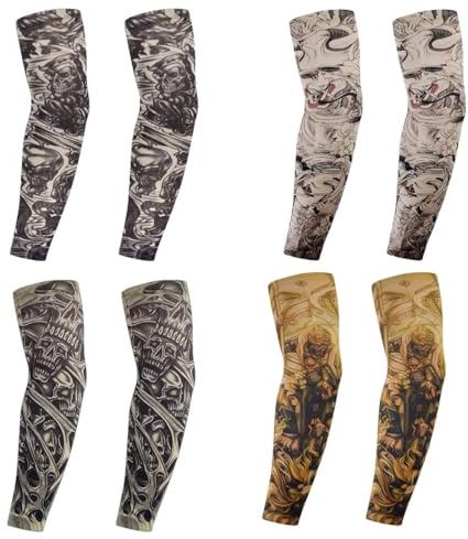HYFZOD 4 Pares manguitos ciclismo, mangas para brazos, Mangas de Tatuaje Mangas de Brazo de Protección Solar Falsas Guantes de Brazo de Flor de Elasticidad Suave para Ciclismo