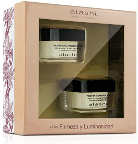 Atashi Cofre de Belleza Hidratación y Luminosidad, Terapia Iluminadora + Terapia de Hidratación Intensa, Piel Hidratada, Luminosa y Saludable, Con Edelweiss, 50ml + 50ml