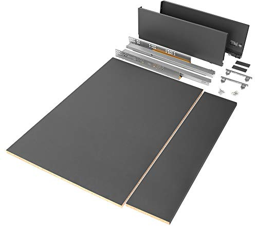 Emuca - Kit cassetto per cucina o bagno con pannelli inclusi e guide con estrazione totale con chiusura soft, altezza 178 mm per modulo 900 mm e profondità 500 mm, grigio antracite.