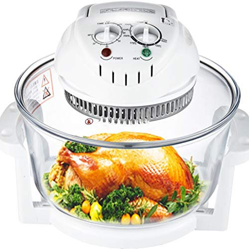 QREZ Friggitrice Ad Aria Alogena, Friggitrice Ad Aria in Vetro Friggitrice Ad Aria Bianca Forno Portatile 12L Friggitrice Ad Aria Calda Senza Olio con Teglia da Forno Accessori Inclusi (1300W) Bianco
