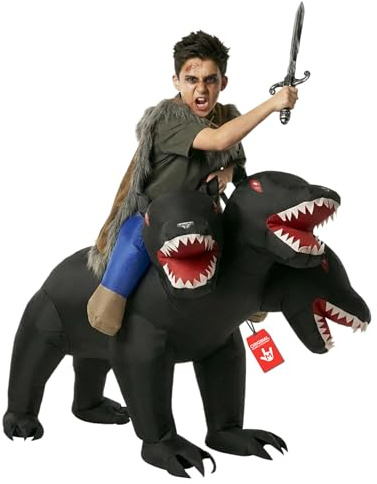 Morph Aufblasbares Huckepack Kostüm Kinder, Halloween Kostüm Kinder | Aufblasanzug mit Ventilator, Schwarzes Höllenhund-Design, Bläst in 60 Sekunden auf, Perfekt für Halloween, Immer ein Hit