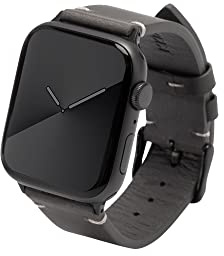 Kluck® Läderarmband för Apple Watch [med träbox] Series 7 6 5 4 3 2 1 SE 45 mm 44 mm 42 mm 41 mm 40 mm 38 mm, Apple Watch-armband läderband (38 mm/40 mm/41 mm, grå | adapter i svart)