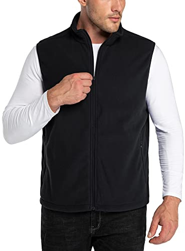 33,000ft Men's Fleece Gilets Lightweight Sleeveless Jacket Vest Windproof Bodywarmer Outerwear Golf Gilet With Zip Pockets for Hiking Cycling Running Black M