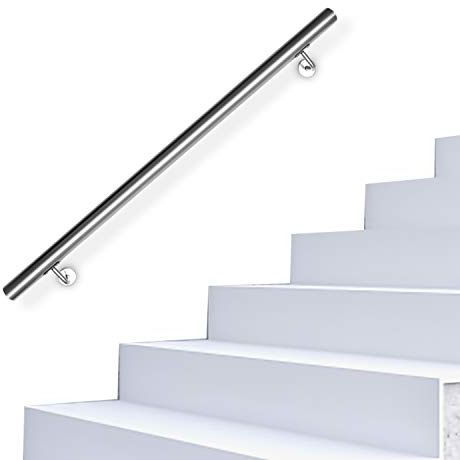 Jopassy Edelstahl Handlauf Treppengeländer,Rutschfester Handlauf 80 cm, Geländer Wandhandlauf für Außen & Innen mit Wandhalterungen, Montagematerial