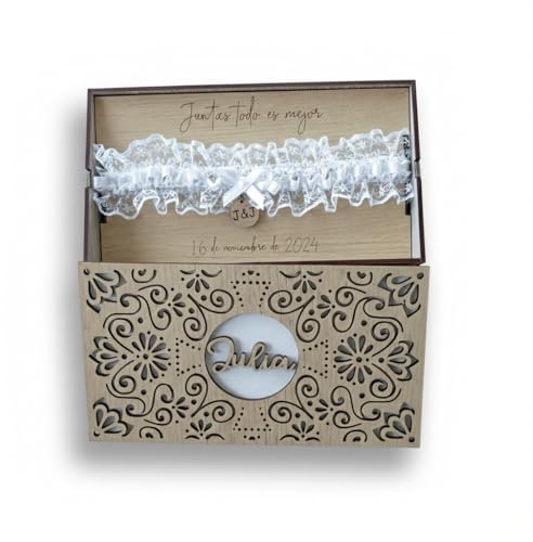 Madera de Boj | Caja de Liga de Novia Personalizada | Regalo Emotivo y Original para la Novia | Regalo Boda Novia