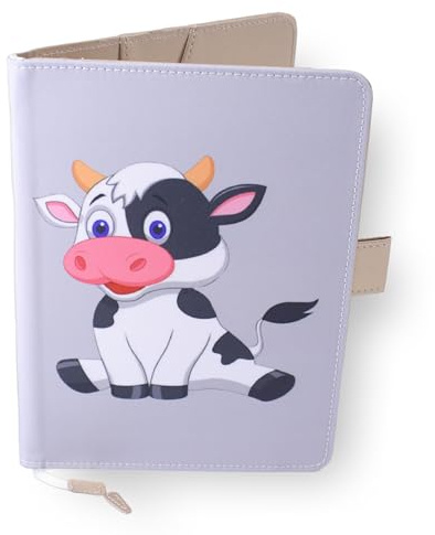 Protezione per libretto sanitario per neonati – mucca – formato A5 15 x 21 cm – alette per riporre le ordinanze