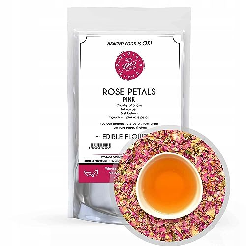 Winoszarnia Getrocknete Rosenblüten Pink 100g | Essbare Blüten | Zum Dekorieren, für Tee, Backen & Kosmetik | Große Packung | Zugelassen zum Verzehr