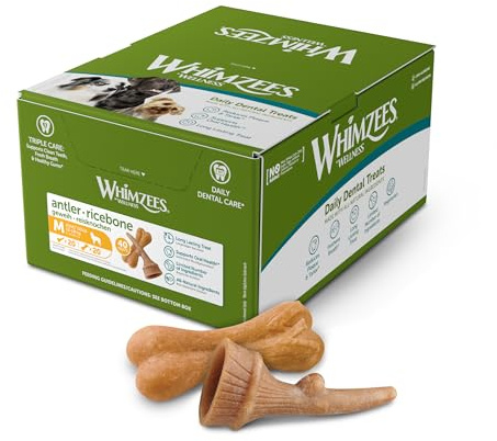 WHIMZEES by Wellness ockuperande sortslåda, ockuperande tandgodis för medelstora hundar (12–18 kg), helt naturlig, 40 st, storlek M