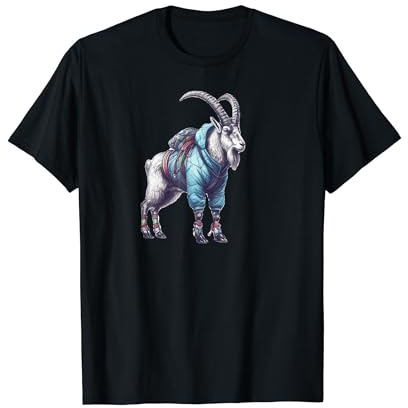 Bergziege trägt Kletterausrüstung T-Shirt