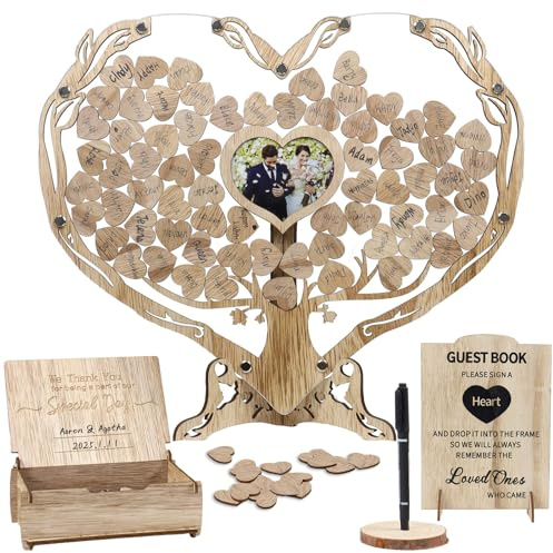 Rustic Wedding Guest Book, Heart Guest Book Alternative with Wooden Drop Box, Heart Wedding Decor for Party, Personalized Engagement Guestbook Reception