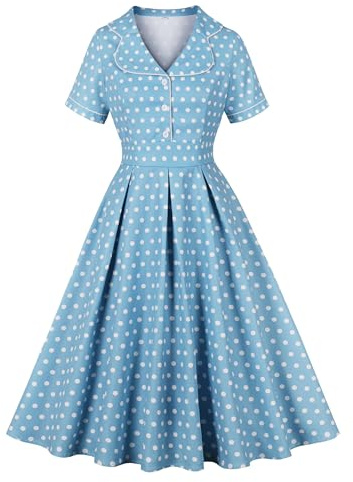 Wellwits Women's 1950s Vintage Blazer Cocktail Dress Summer Blue XL