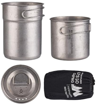 Jvjggag matlagnings set, köksredskap rostfritt stål, lätt utrustning bärbar med handtag två vikbara krukor för backpacking RV camping utomhus picknick buskhantverk resor